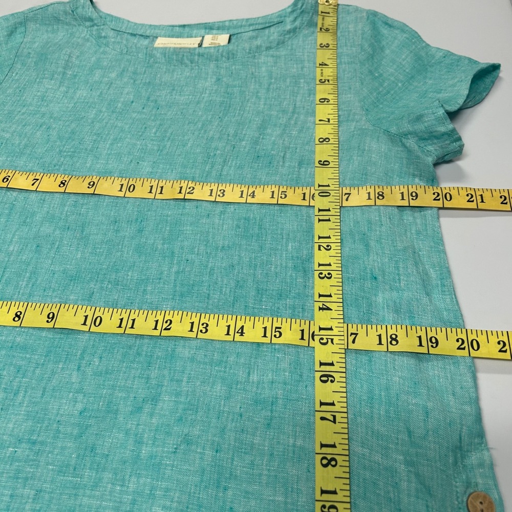 Cynthia Rowley 100% Linen Blouse Top S Short Sleeve Blue Coastal Euro Scandi - Picture 6 of 8